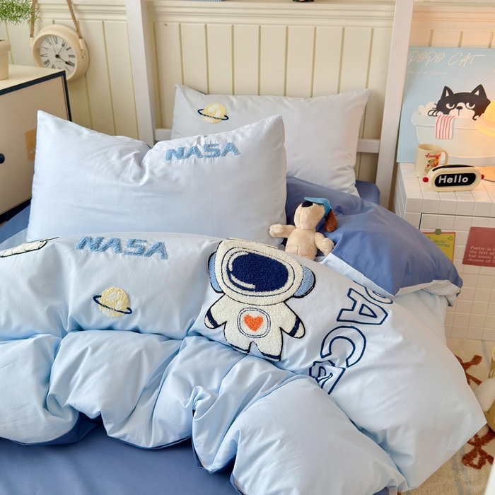 91家纺网 家纺一手货源 找家纺 锦觅 2025新款学生季全棉纯棉毛巾绣三件套奶油小清新刺绣四件套（全文件大图以及买家秀） 小宇航员