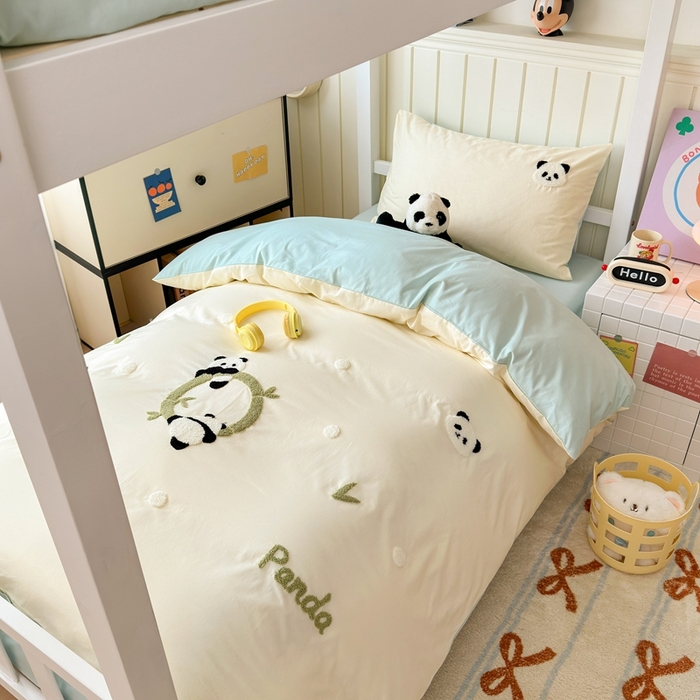 91家纺网 家纺一手货源 找家纺 锦觅 2025新款学生季全棉纯棉毛巾绣三件套奶油小清新刺绣四件套（全文件大图以及买家秀） 可爱熊猫