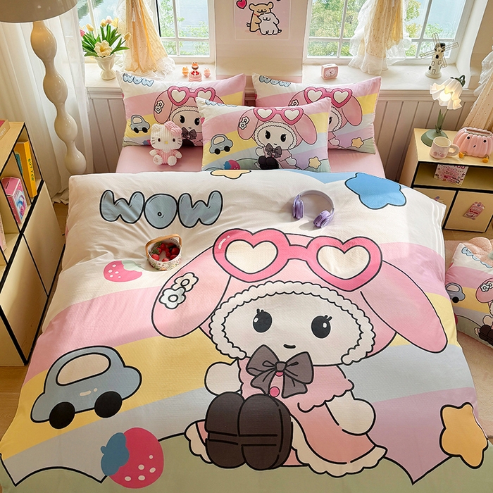 91家纺网 家纺一手货源 找家纺 馨语家居 2025新款全棉双层纱四件套 彩虹糖的梦