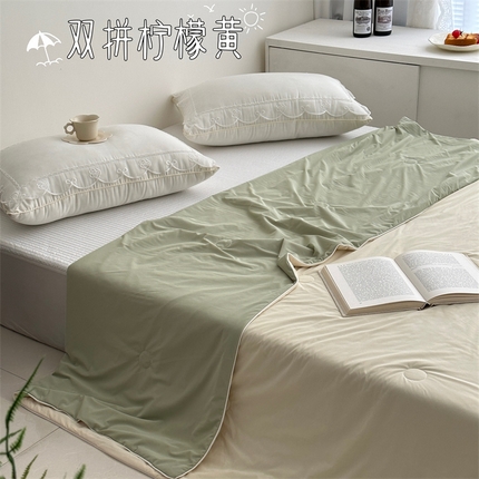佰织鑫家居 2025新款科技凉感小冰芯冰皮锦氨凉感丝夏被空调被 双拼柠檬黄