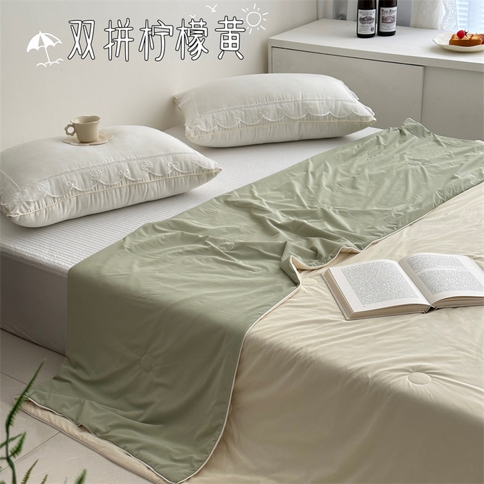 91家纺网 家纺一手货源 找家纺 佰织鑫家居 2025新款科技凉感小冰芯冰皮锦氨凉感丝夏被空调被 双拼柠檬黄