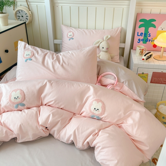 91家纺网 家纺一手货源 找家纺 锦觅 2025新款学生季全棉纯棉毛巾绣三件套奶油小清新刺绣四件套（全文件大图以及买家秀） 草莓兔兔