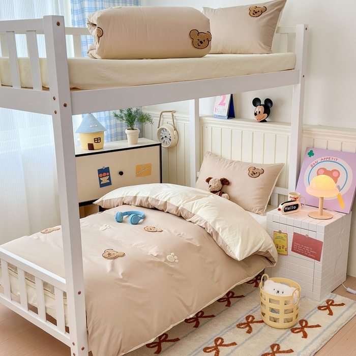 91家纺网 家纺一手货源 找家纺 锦觅 2025新款学生季全棉纯棉毛巾绣三件套奶油小清新刺绣四件套（全文件大图以及买家秀） 萌趣小熊