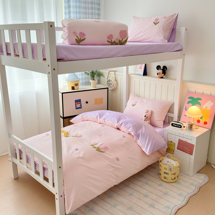 91家纺网 家纺一手货源 找家纺 锦觅 2025新款学生季全棉纯棉毛巾绣三件套奶油小清新刺绣四件套（全文件大图以及买家秀） 蝶恋花（粉紫）