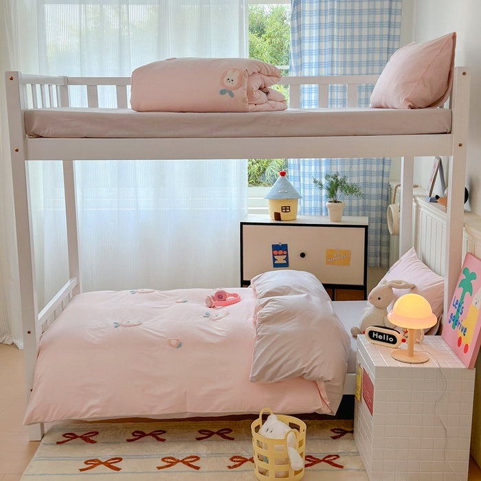 91家纺网 家纺一手货源 找家纺 锦觅 2025新款学生季全棉纯棉毛巾绣三件套奶油小清新刺绣四件套（全文件大图以及买家秀） 草莓兔兔