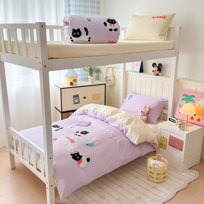 91家纺网 家纺一手货源 找家纺 锦觅 2025新款学生季全棉纯棉毛巾绣三件套奶油小清新刺绣四件套（全文件大图以及买家秀） 嬉戏猫咪