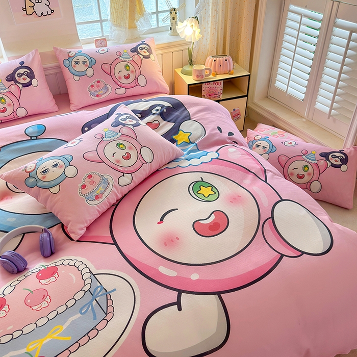 91家纺网 家纺一手货源 找家纺 馨语家居 2025新款全棉双层纱四件套 球球大作战