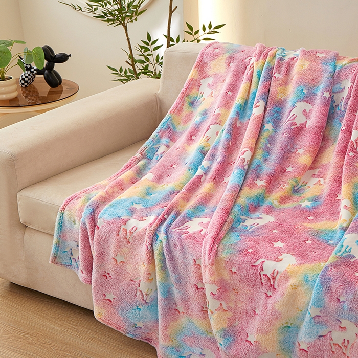 91家纺网 家纺一手货源 找家纺 （总）梦斋家纺 2025新款夜光彩虹独角兽飞马星星法兰绒毛毯