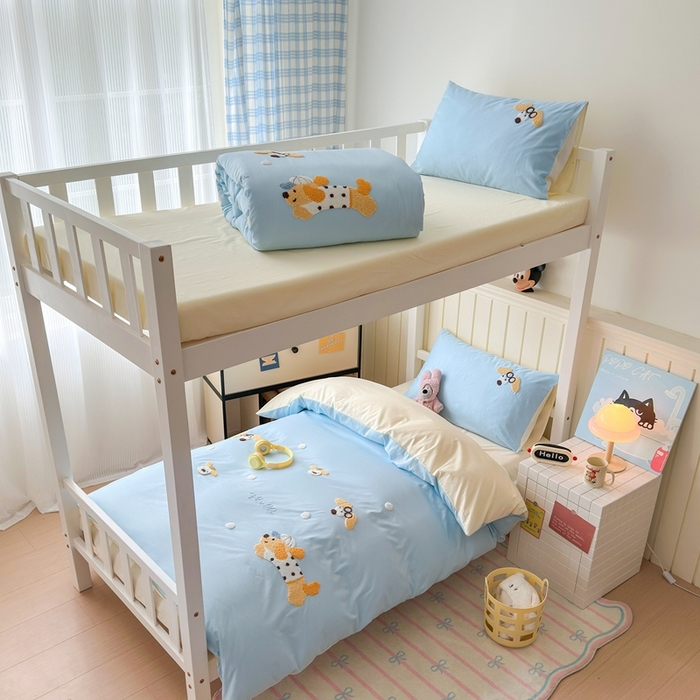 91家纺网 家纺一手货源 找家纺 锦觅 2025新款学生季全棉纯棉毛巾绣三件套奶油小清新刺绣四件套（全文件大图以及买家秀） 奔跑的狗狗