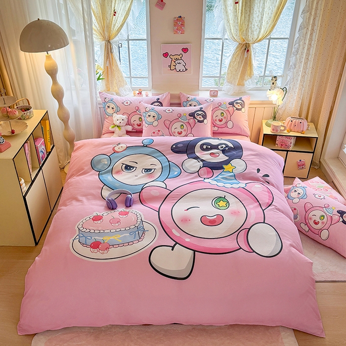 91家纺网 家纺一手货源 找家纺 馨语家居 2025新款全棉双层纱四件套 球球大作战