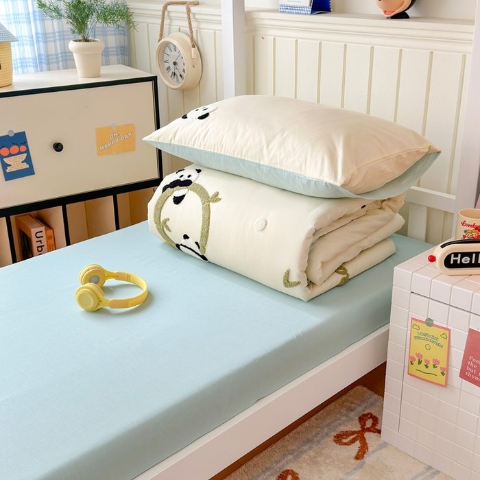 91家纺网 家纺一手货源 找家纺 （总）锦觅 2025新款学生季全棉纯棉毛巾绣三件套奶油小清新刺绣四件套（全文件大图以及买家秀）