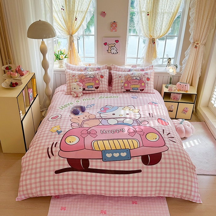 91家纺网 家纺一手货源 找家纺 馨语家居 2025新款全棉双层纱四件套 猫咪假日