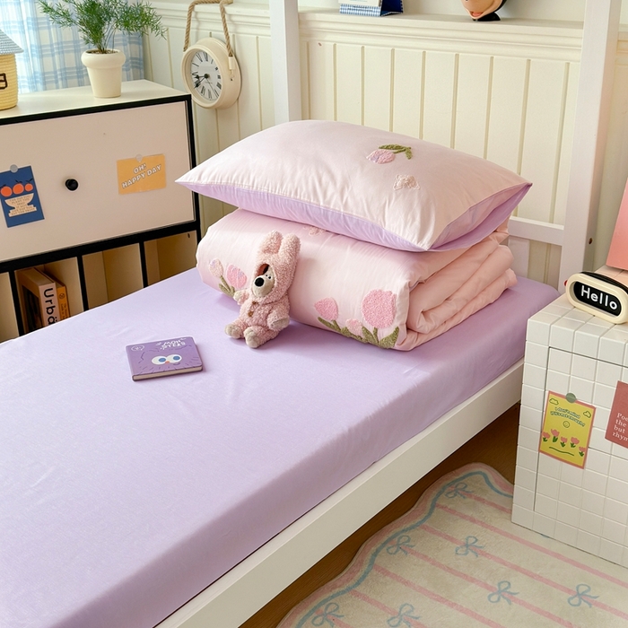 91家纺网 家纺一手货源 找家纺 锦觅 2025新款学生季全棉纯棉毛巾绣三件套奶油小清新刺绣四件套（全文件大图以及买家秀） 蝶恋花（粉紫）