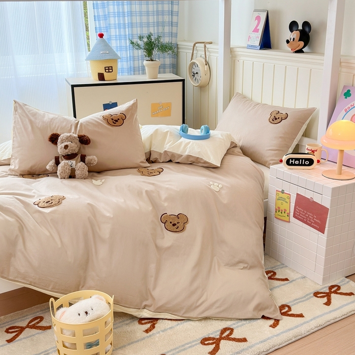 91家纺网 家纺一手货源 找家纺 锦觅 2025新款学生季全棉纯棉毛巾绣三件套奶油小清新刺绣四件套（全文件大图以及买家秀） 萌趣小熊