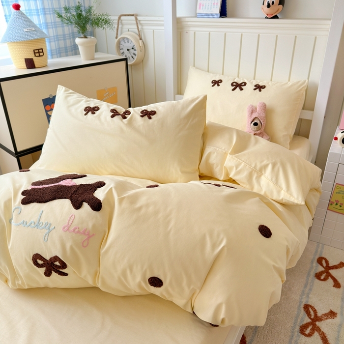 91家纺网 家纺一手货源 找家纺 锦觅 2025新款学生季全棉纯棉毛巾绣三件套奶油小清新刺绣四件套（全文件大图以及买家秀） 奶油兔兔