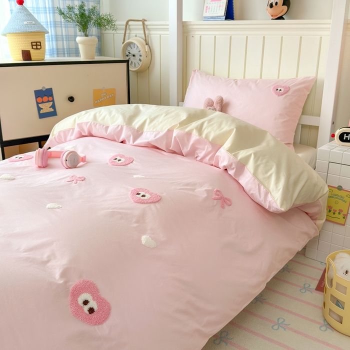 91家纺网 家纺一手货源 找家纺 锦觅 2025新款学生季全棉纯棉毛巾绣三件套奶油小清新刺绣四件套（全文件大图以及买家秀） 大眼爱心