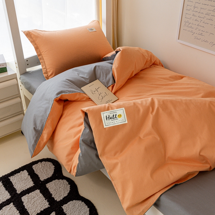 91家纺网 家纺一手货源 找家纺 贝兰仙奴 2025新款13372全棉印花简约学生三件套 橙灰