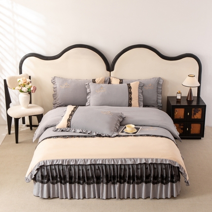 91家纺网 家纺一手货源 找家纺 （总）皇谱家纺  2025新款60sA类水洗棉床裙款四件套-彩蝶之恋