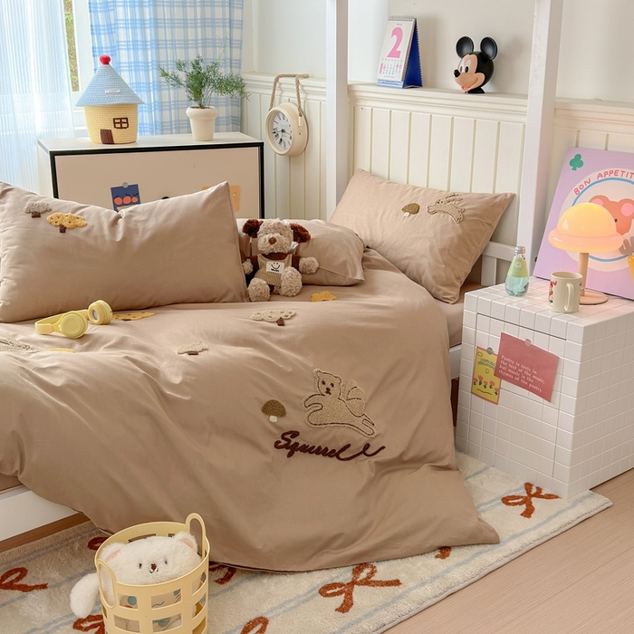 91家纺网 家纺一手货源 找家纺 锦觅 2025新款学生季全棉纯棉毛巾绣三件套奶油小清新刺绣四件套（全文件大图以及买家秀） 丛林趣事