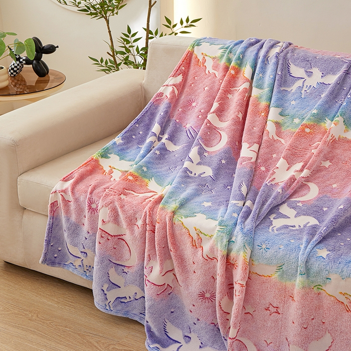 91家纺网 家纺一手货源 找家纺 梦斋家纺 2025新款夜光彩虹独角兽飞马星星法兰绒毛毯 夜光5