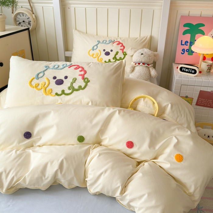 91家纺网 家纺一手货源 找家纺 锦觅 2025新款学生季全棉纯棉毛巾绣三件套奶油小清新刺绣四件套（全文件大图以及买家秀） 彩虹波点