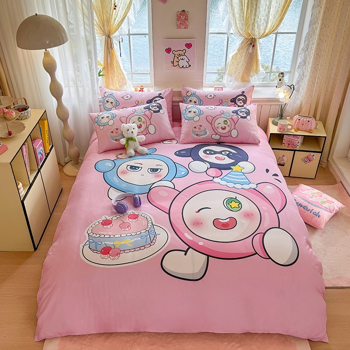 91家纺网 家纺一手货源 找家纺 馨语家居 2025新款全棉双层纱四件套 球球大作战