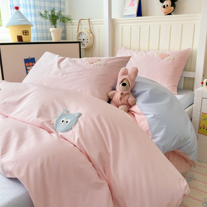 91家纺网 家纺一手货源 找家纺 锦觅 2025新款学生季全棉纯棉毛巾绣三件套奶油小清新刺绣四件套（全文件大图以及买家秀） 甜心小猫