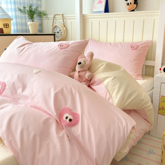 91家纺网 家纺一手货源 找家纺 锦觅 2025新款学生季全棉纯棉毛巾绣三件套奶油小清新刺绣四件套（全文件大图以及买家秀） 大眼爱心