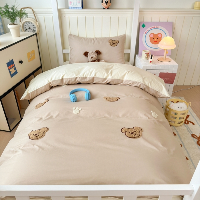 91家纺网 家纺一手货源 找家纺 锦觅 2025新款学生季全棉纯棉毛巾绣三件套奶油小清新刺绣四件套（全文件大图以及买家秀） 萌趣小熊