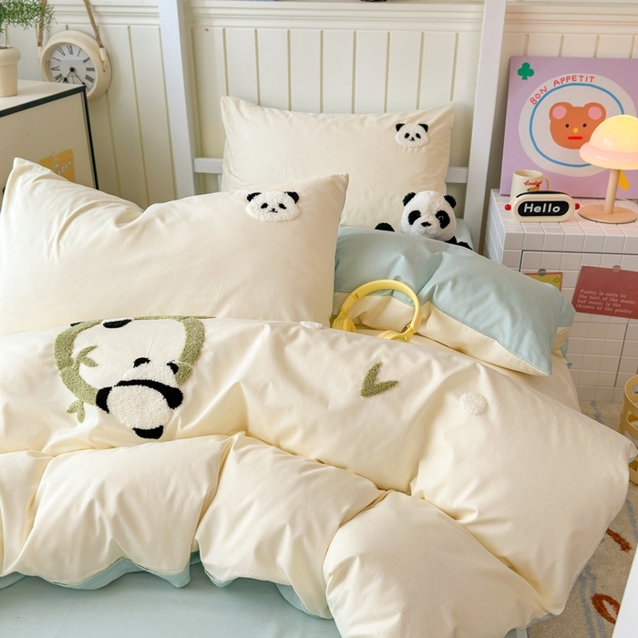 91家纺网 家纺一手货源 找家纺 （总）锦觅 2025新款学生季全棉纯棉毛巾绣三件套奶油小清新刺绣四件套（全文件大图以及买家秀）