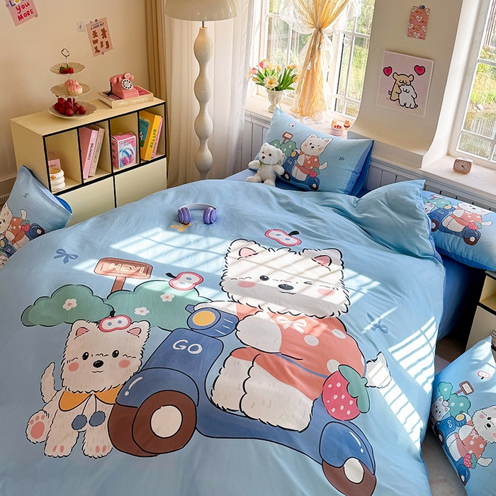 91家纺网 家纺一手货源 找家纺 馨语家居 2025新款全棉双层纱四件套 郊游