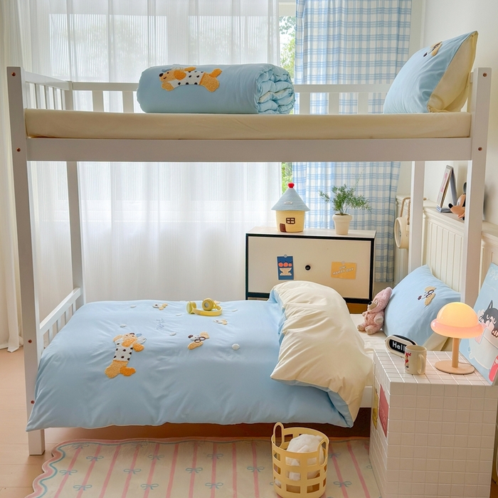 91家纺网 家纺一手货源 找家纺 锦觅 2025新款学生季全棉纯棉毛巾绣三件套奶油小清新刺绣四件套（全文件大图以及买家秀） 奔跑的狗狗