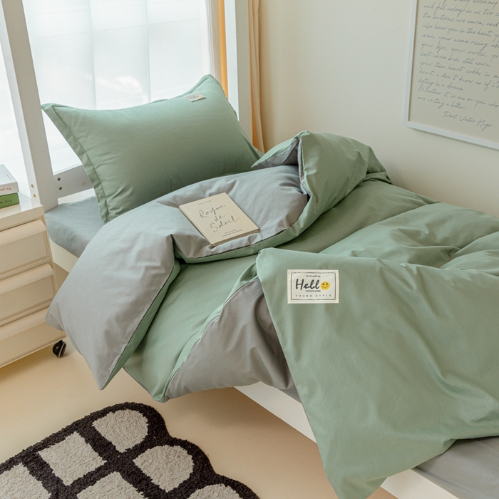 91家纺网 家纺一手货源 找家纺 贝兰仙奴 2025新款13372全棉印花简约学生三件套 抹茶