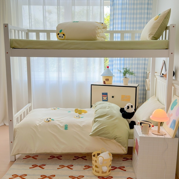 91家纺网 家纺一手货源 找家纺 锦觅 2025新款学生季全棉纯棉毛巾绣三件套奶油小清新刺绣四件套（全文件大图以及买家秀） 苹果熊猫