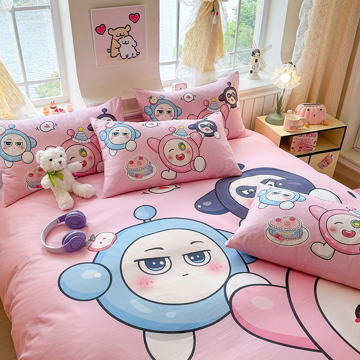 91家纺网 家纺一手货源 找家纺 馨语家居 2025新款全棉双层纱四件套 球球大作战