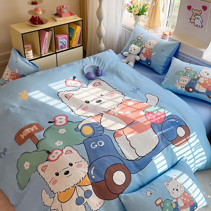 91家纺网 家纺一手货源 找家纺 馨语家居 2025新款全棉双层纱四件套 郊游