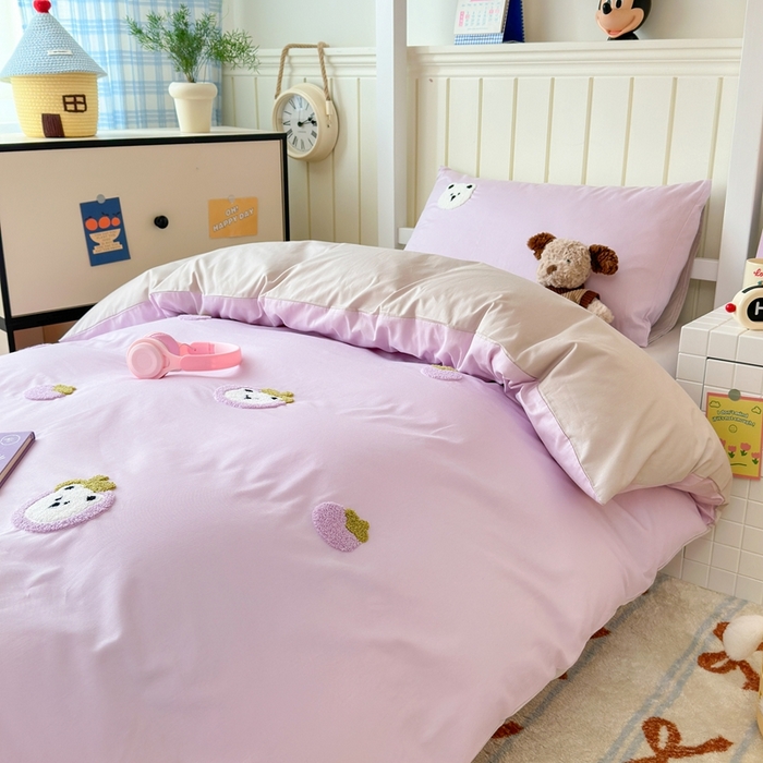 91家纺网 家纺一手货源 找家纺 锦觅 2025新款学生季全棉纯棉毛巾绣三件套奶油小清新刺绣四件套（全文件大图以及买家秀） 甜蜜幸福