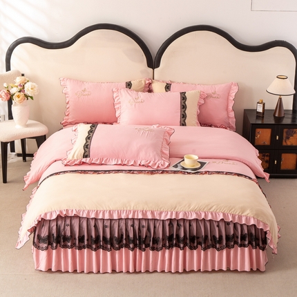 91家纺网 家纺一手货源 找家纺 （总）皇谱家纺  2025新款60sA类水洗棉床裙款四件套-彩蝶之恋