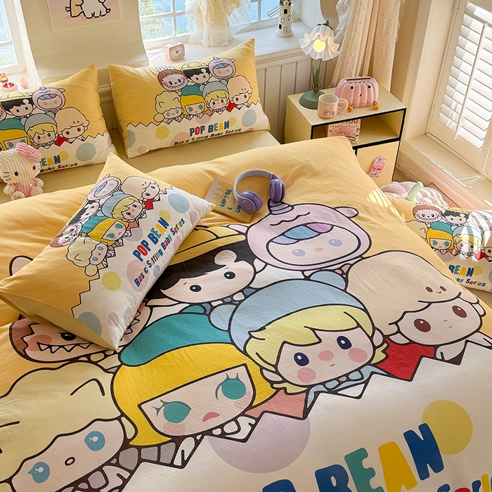 91家纺网 家纺一手货源 找家纺 馨语家居 2025新款全棉双层纱四件套 萌仔叠叠乐