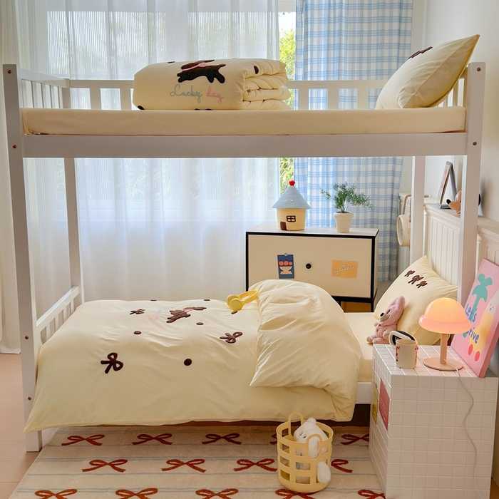 91家纺网 家纺一手货源 找家纺 锦觅 2025新款学生季全棉纯棉毛巾绣三件套奶油小清新刺绣四件套（全文件大图以及买家秀） 奶油兔兔