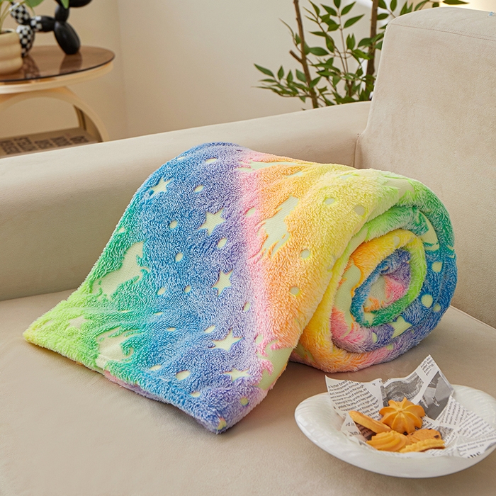 91家纺网 家纺一手货源 找家纺 梦斋家纺 2025新款夜光彩虹独角兽飞马星星法兰绒毛毯 夜光3