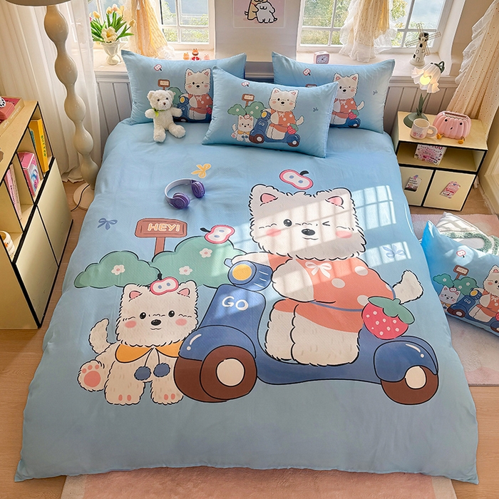 91家纺网 家纺一手货源 找家纺 馨语家居 2025新款全棉双层纱四件套 郊游