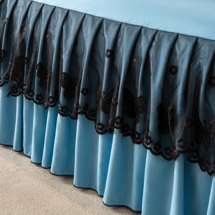 91家纺网 家纺一手货源 找家纺 皇谱家纺  2025新款60sA类水洗棉床裙款四件套-彩蝶之恋 彩蝶之恋-兰