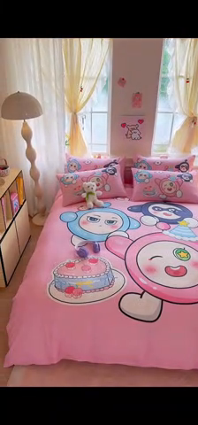 91家纺网 家纺一手货源 找家纺 馨语家居 2025新款全棉双层纱四件套 球球大作战