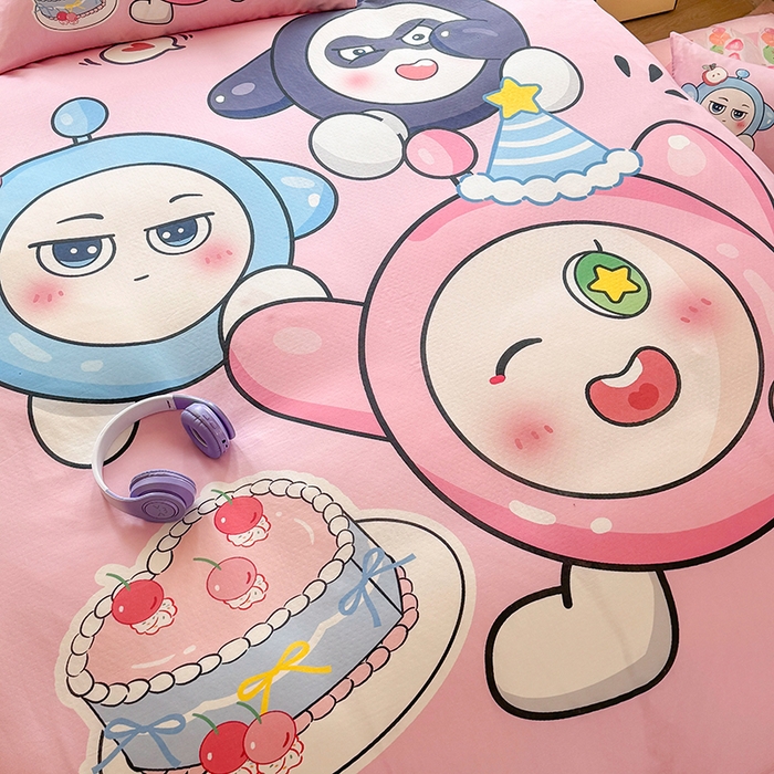 91家纺网 家纺一手货源 找家纺 馨语家居 2025新款全棉双层纱四件套 球球大作战