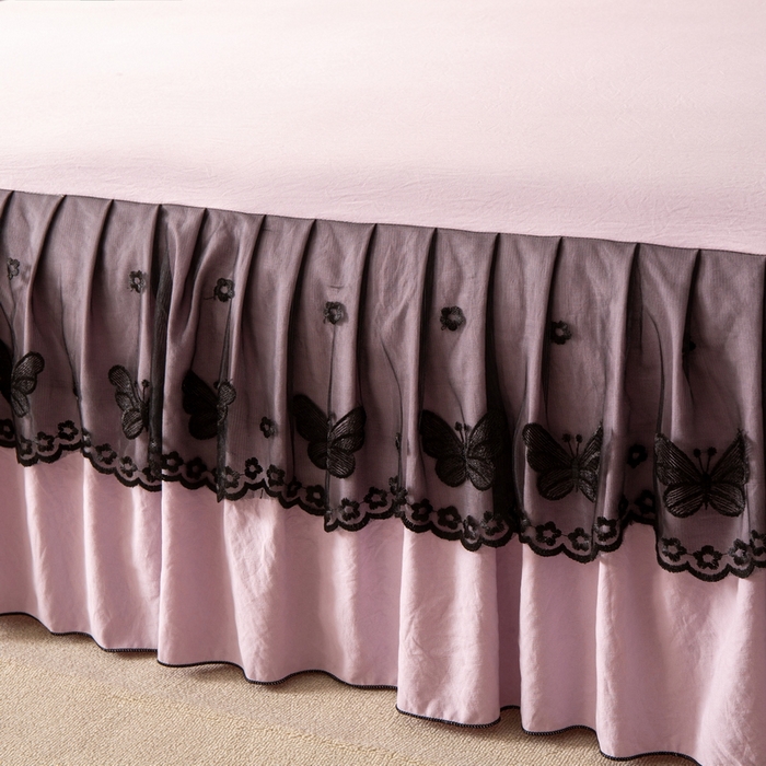 91家纺网 家纺一手货源 找家纺 皇谱家纺  2025新款60sA类水洗棉床裙款四件套-彩蝶之恋 彩蝶之恋-紫