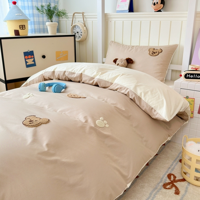 91家纺网 家纺一手货源 找家纺 锦觅 2025新款学生季全棉纯棉毛巾绣三件套奶油小清新刺绣四件套（全文件大图以及买家秀） 萌趣小熊