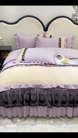 91家纺网 家纺一手货源 找家纺 皇谱家纺  2025新款60sA类水洗棉床裙款四件套-彩蝶之恋 彩蝶之恋-紫