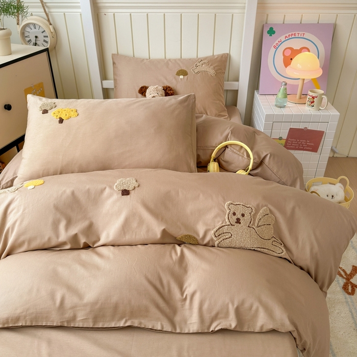 91家纺网 家纺一手货源 找家纺 锦觅 2025新款学生季全棉纯棉毛巾绣三件套奶油小清新刺绣四件套（全文件大图以及买家秀） 丛林趣事