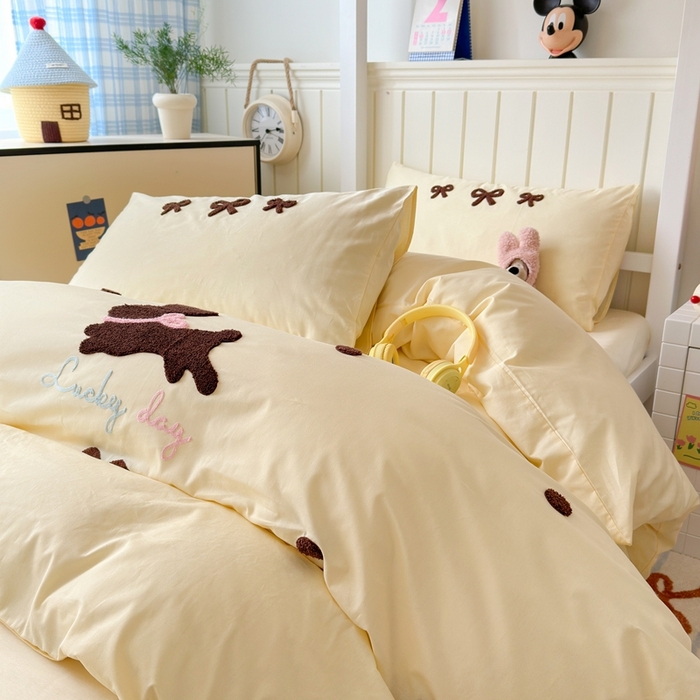 91家纺网 家纺一手货源 找家纺 锦觅 2025新款学生季全棉纯棉毛巾绣三件套奶油小清新刺绣四件套（全文件大图以及买家秀） 奶油兔兔